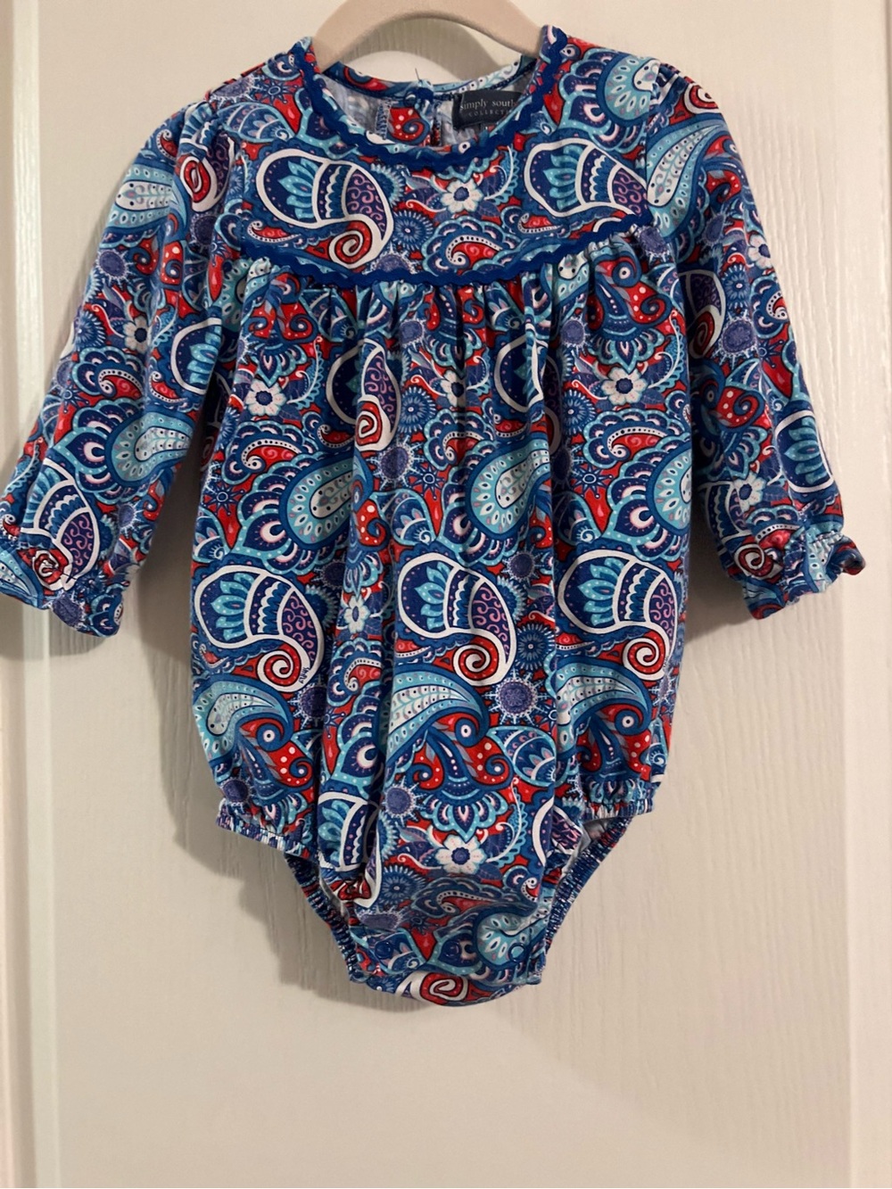 Simply Southern Red & Blue Paisley Long-Sleeve Bubble Romper 12-18 months